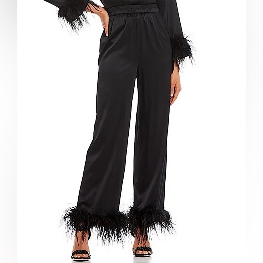 Silk Pants with Feather Accents